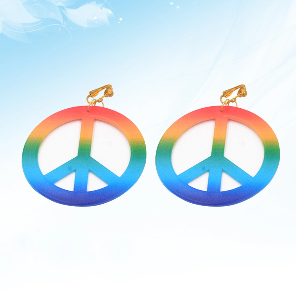 1 Pair Colorful Peace Charm Earrings Ear Jewelry Accessories Free Hole Ear Clip Creative Party Supplies