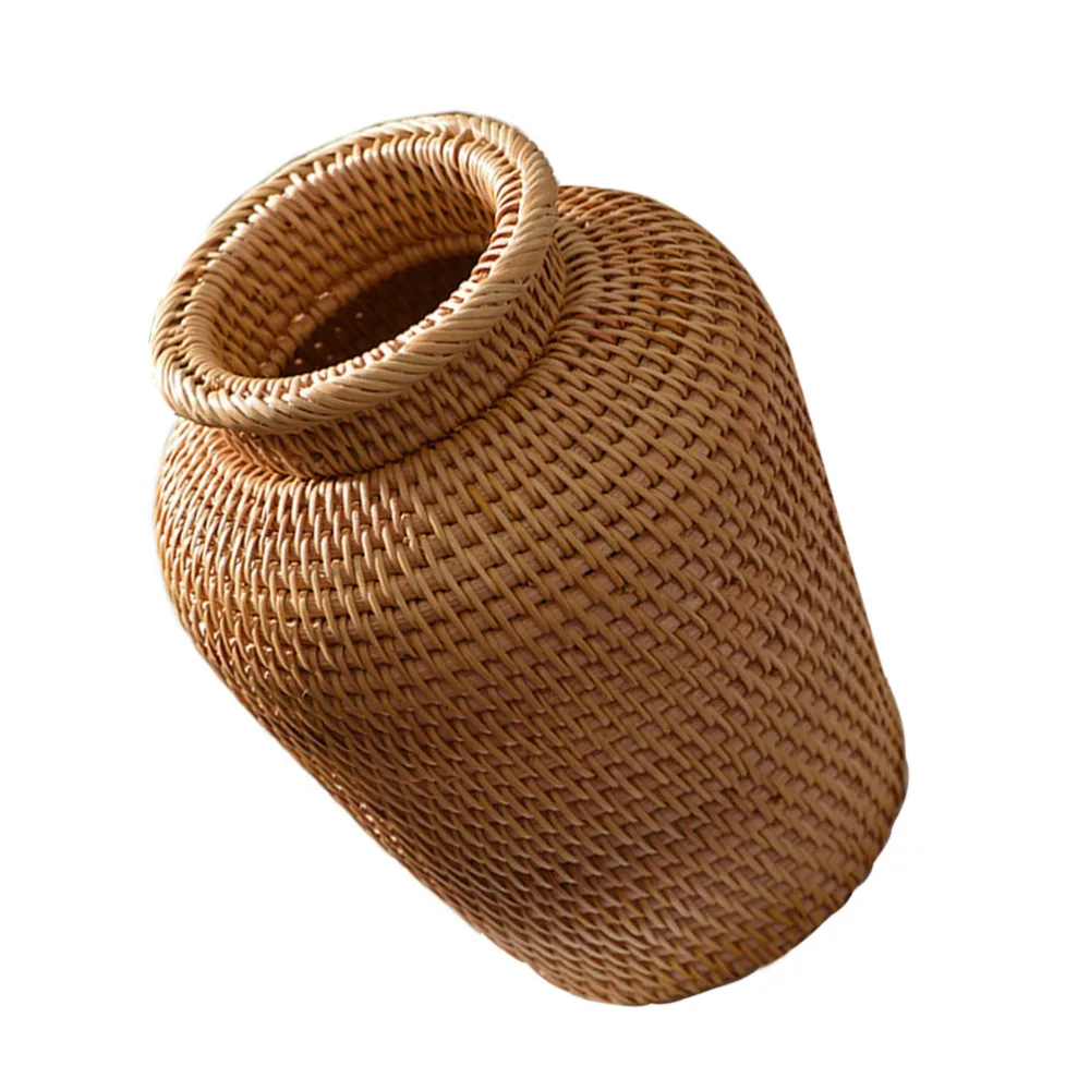 1pc Rattan Weaving Flower Vase Rural Styled Flower Basket Photo Prop (Brown)