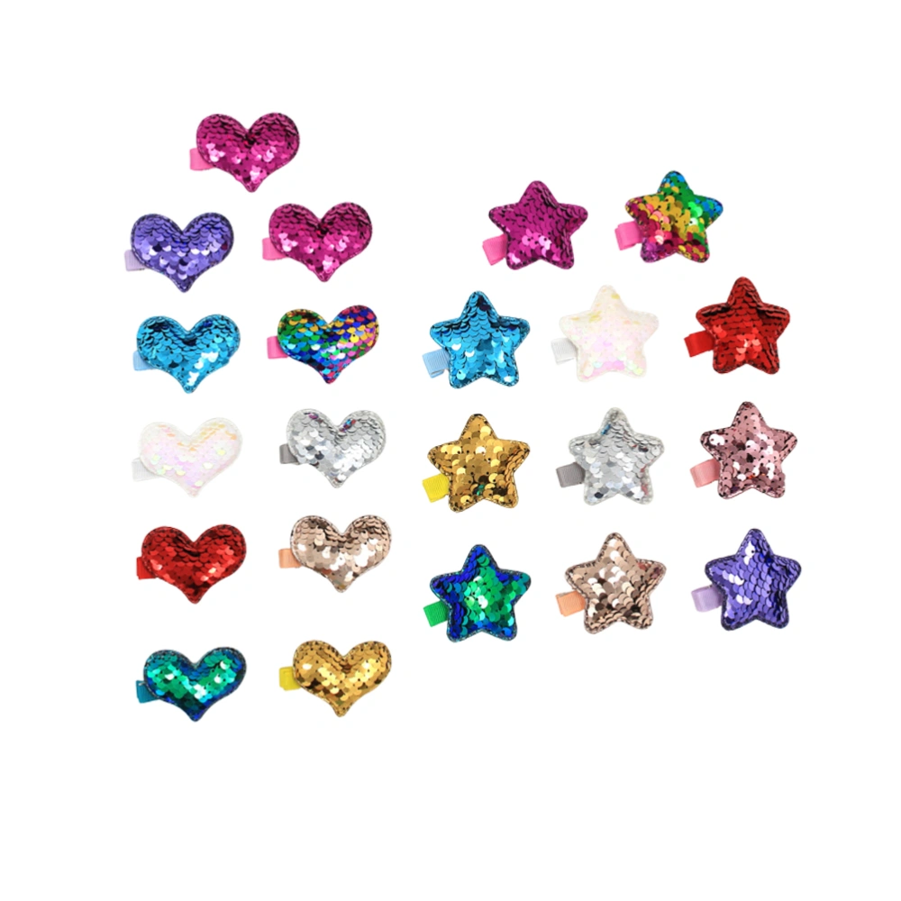 22Pcs Sequin Hair Clips Five-Pointed Star Hair Kids Barrette Heart Shaped Headdress