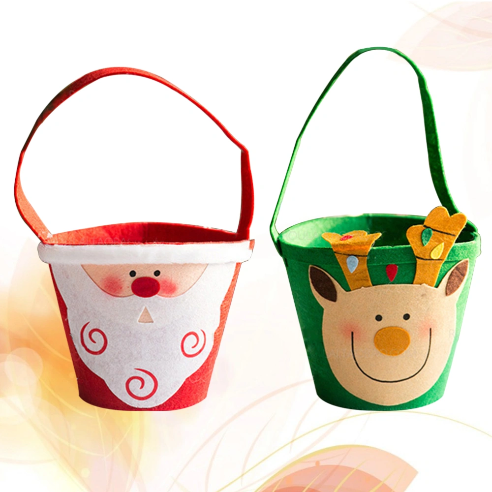 2 Pcs Christmas Non-woven Fabric Bucket Christmas Decoration Sweet Holder Bucket Bag for Kids Costume Supplies (Santa, Elk Pattern Style)