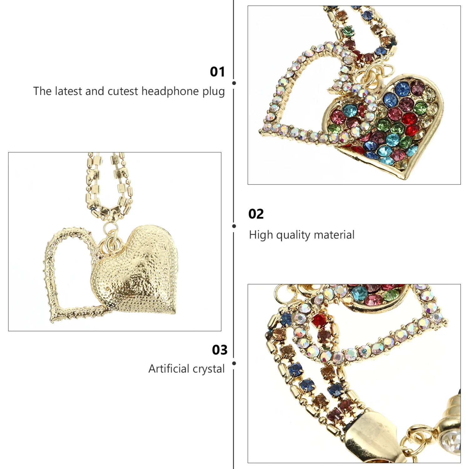 1Pc Fashionable Double Heart Shaped Phone Plug Delicate Earphone for 3.5 mm