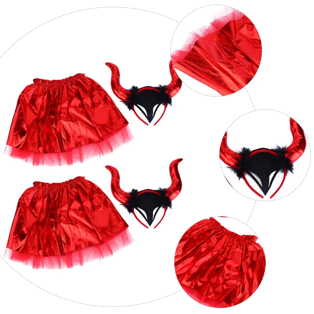 2 Set/4pcs Horn Devil Headband Dress Halloween Costume Dress for Girls