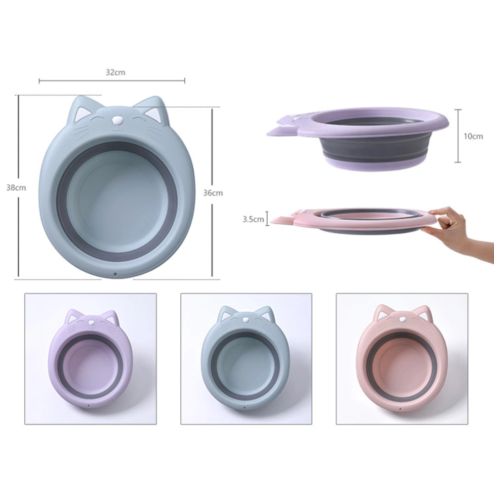 1pc Portable Washbasin Collapsible Basin Adorable Cat Shape Folding Washing Basin Creative Cartoon Folding Washbasin Washtub (Sky-blue)