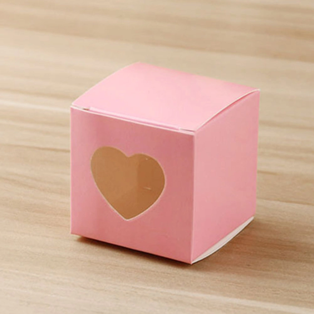 50 Pcs Square Kraft Paper Candy Boxes PVC Transparent Heart-shaped Window Cupcake Favor Boxes Wedding Party Accessories (Pink)