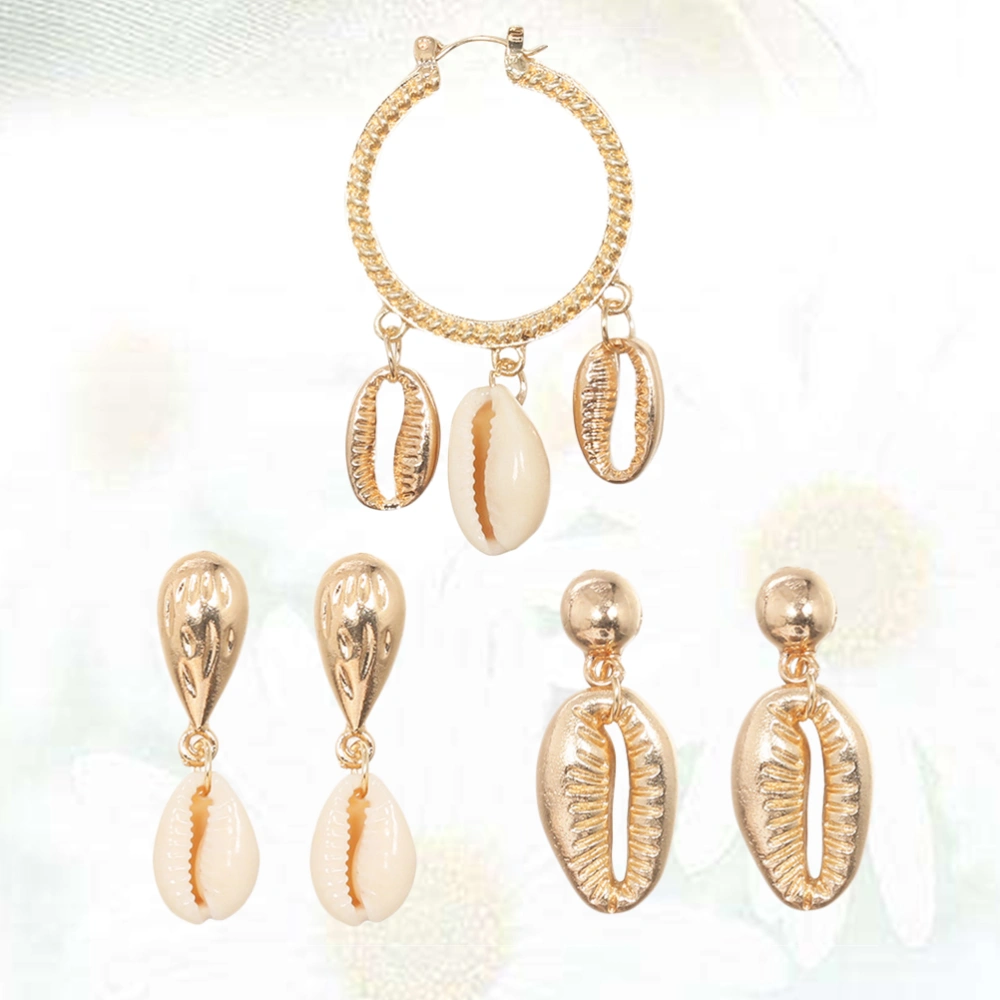 3 Pairs of Sea Shell Earrings Alloy Conch Drop Earrings Jewelry for Women Girls