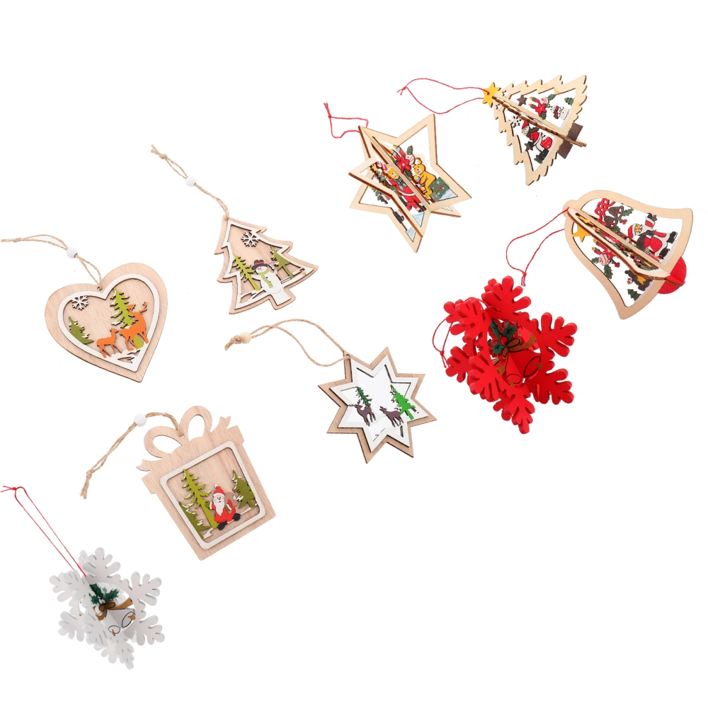 9pcs Christmas Wooden Hanging Ornaments Wooden Pendants Decoration Kit DIY Craft