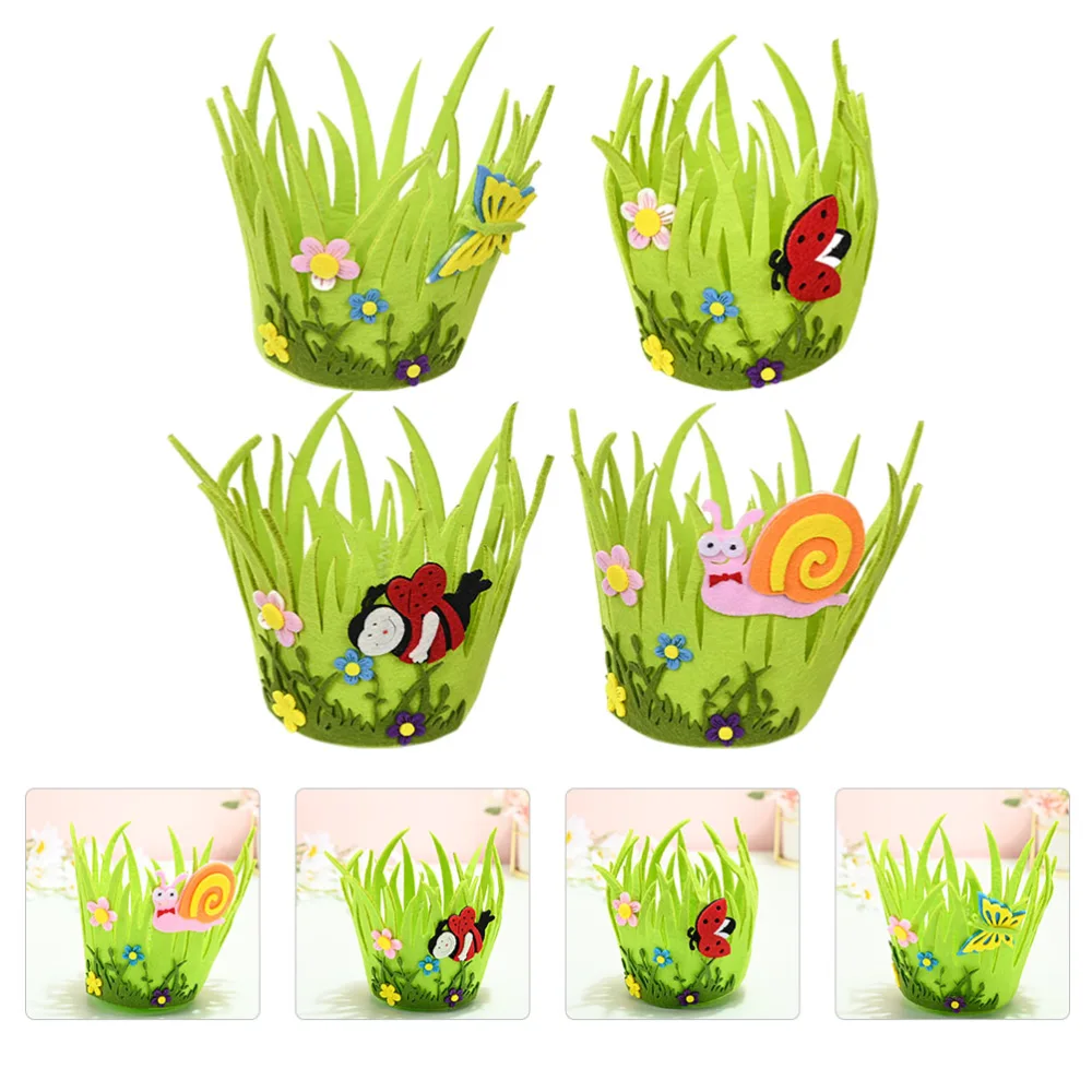 4Pcs Easter Decorations Non-woven Fabrics Colorful Egg Baskets for Decor