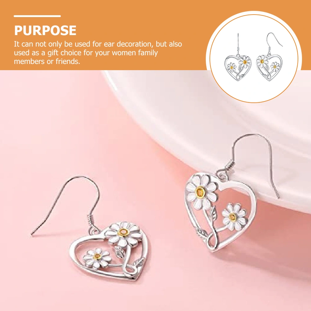 1 Pair Heart Earrings Women Daisy Earrings Lady Earrings Fashion Ear Jewelries