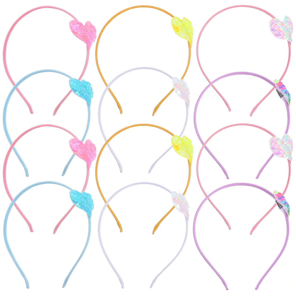 12Pcs Baby Kids Glitter Heart Headband Sequins Hairband Girls Hair Accessories