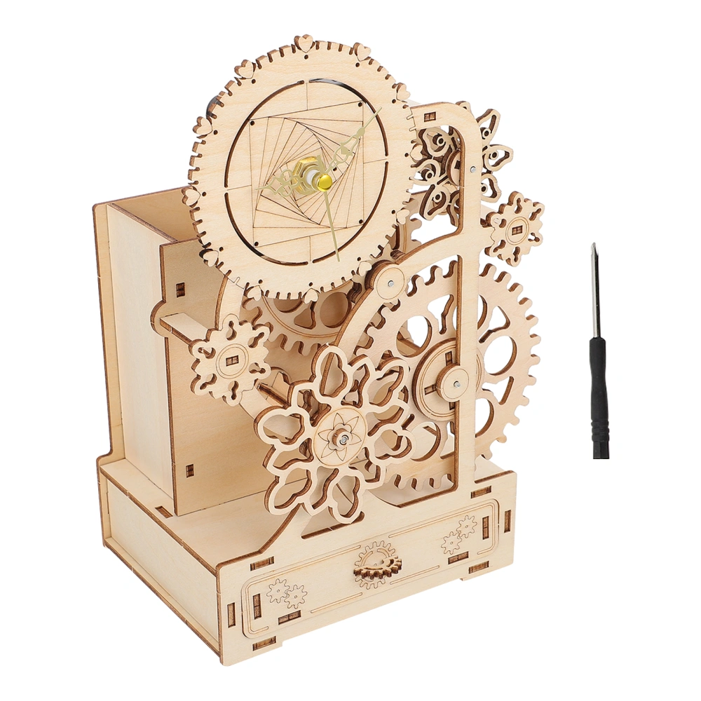 1 Set 3D Wooden Pen Holder DIY Puzzle Clockwork Music Box Pen Container