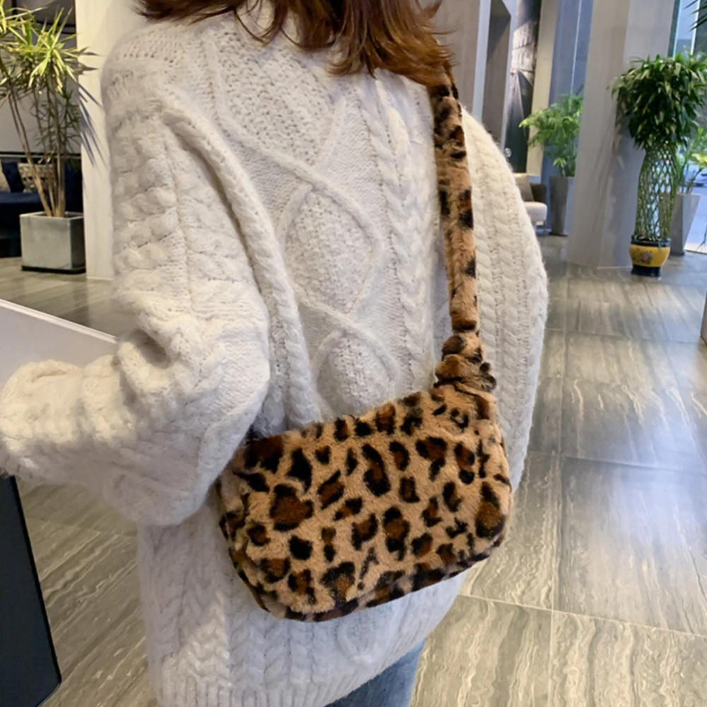 1 Pc Leopard Printed Retro Bag Plush Crossbody Bag Small Fashion Shoulder Bag