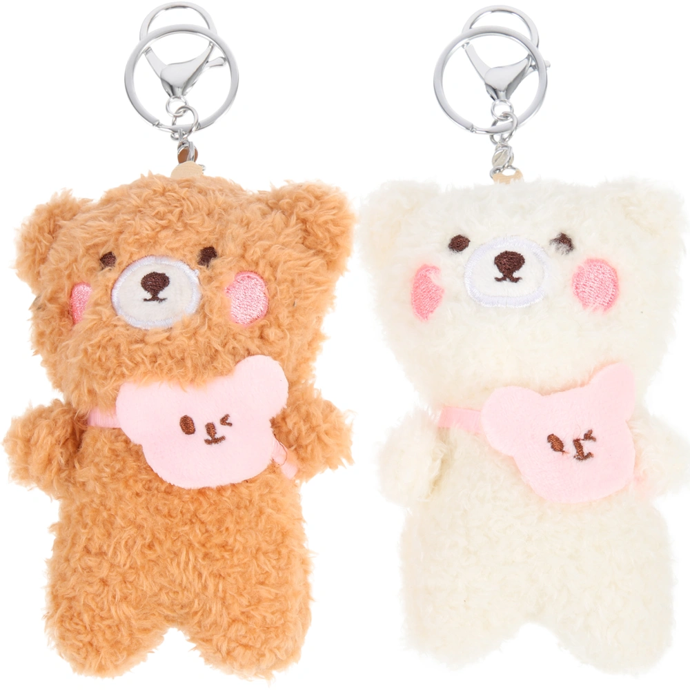 2pcs Cute Plush Bears Keychains Kawaii Fluffy Stuffed Animals Keyring Pendants