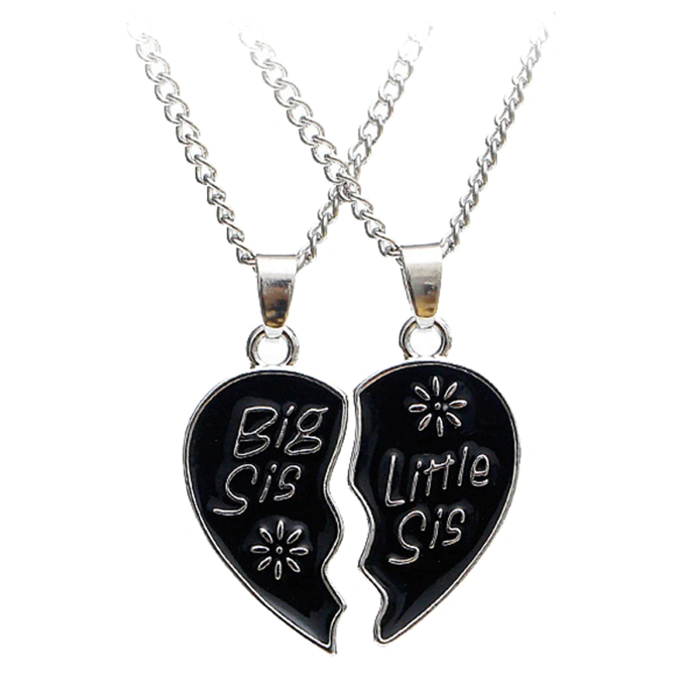 Puzzle Heart Pendant Necklace Little Big Sister Forever Necklaces Jewelry Graduation Gift (Black)