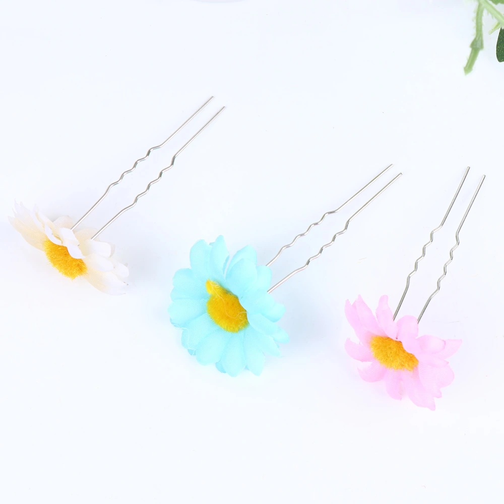 6Pcs Simulation Rose Shaped Hairpins U Shape Hair Stick Updo Hair Chopsticks Hair Decoration (White, Yelow, Light Purple, Pink, Rosy, Blue for Each 1Pc)