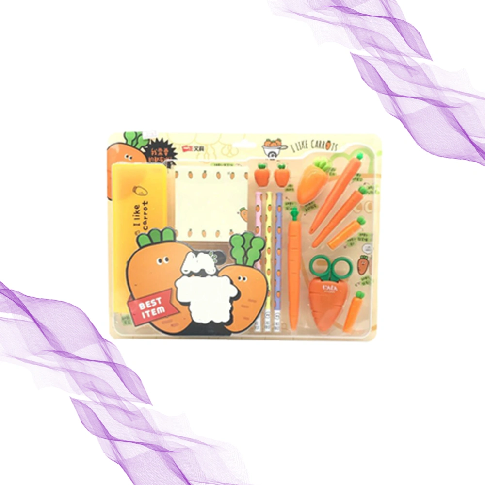 Cartoon Carrot Themed Stationery Kit Pen Case Sticky Notes Scissors Pencil Eraser Sharpener for Student Children