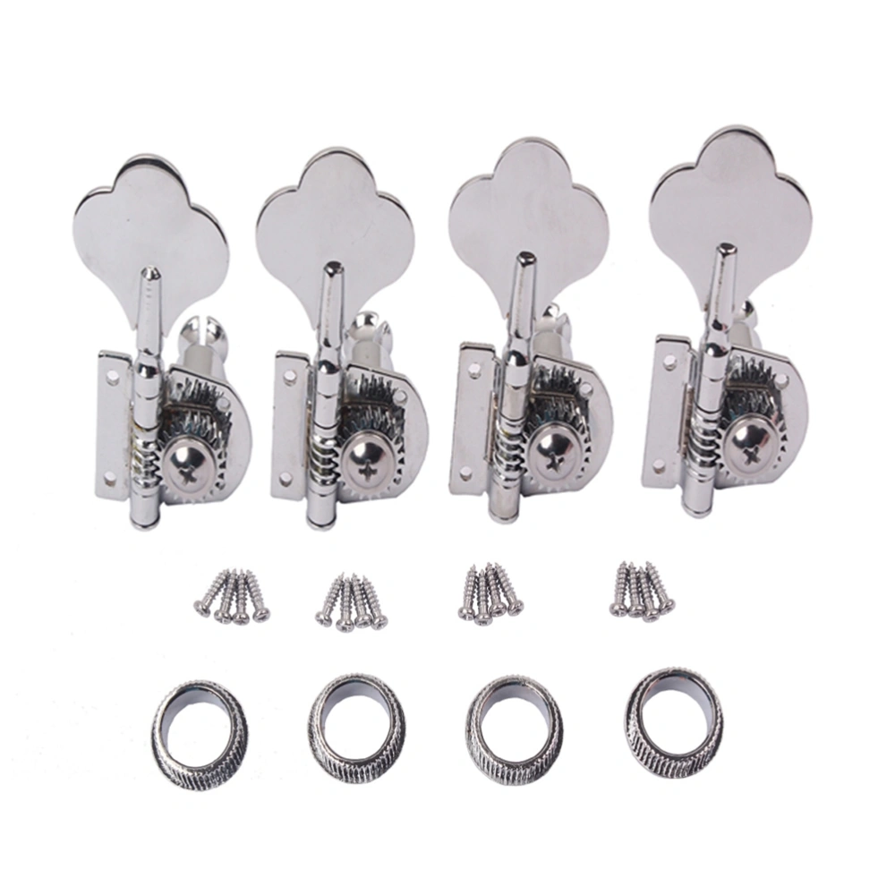 Semiclosed Style Bass Tuning Pegs Keys Tuner Machine Heads Vintage 4R Tuner Heads Set with Mounting Screws Ferrules for 4 String Bass Guitar (Silver)