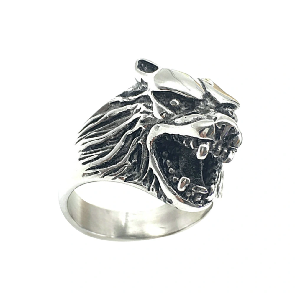 Stainless Steel Men Ring Cool Wolf Head Design Finger Ring Stylish Charming Finger Jewelry (No.10)