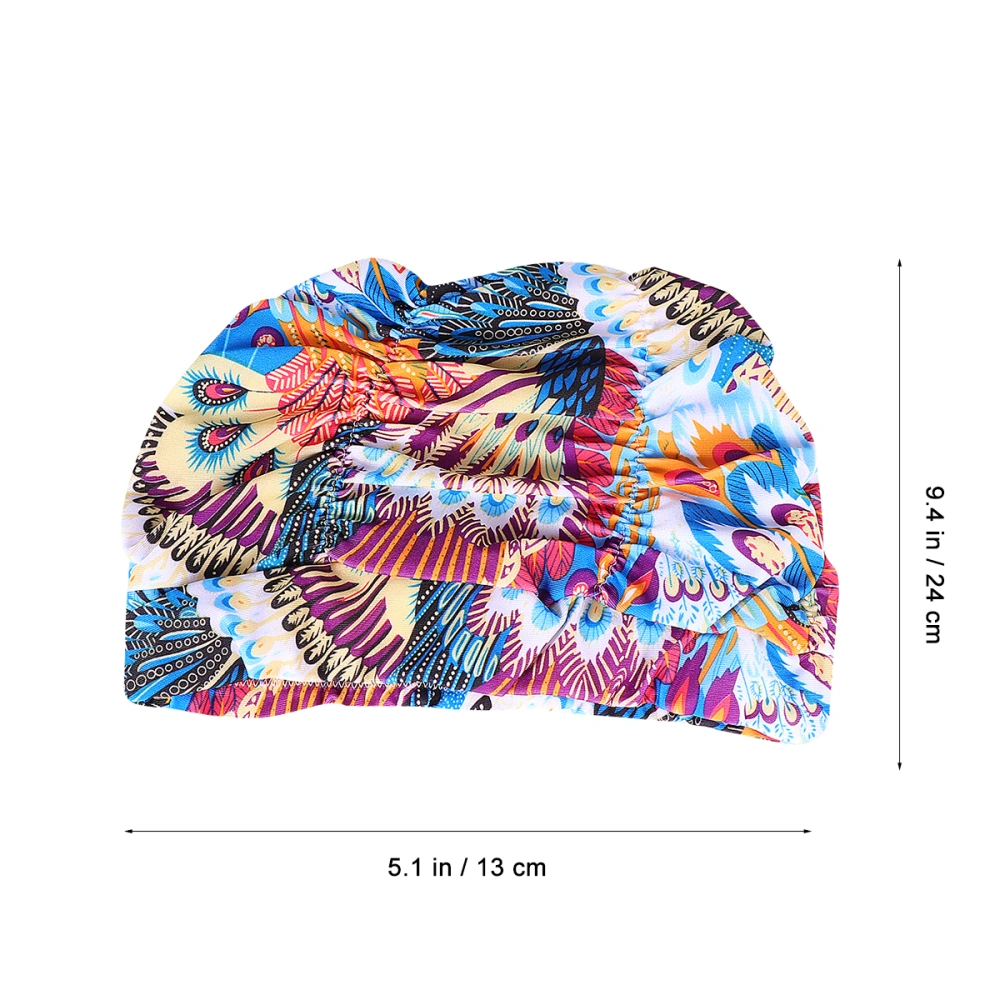 2pcs Printed Swimming Swimming Hat Sports Elastic Swimming Hat Ear Cover Swimming Head Accessory for Women Girls Lady (Peacock Pattern)