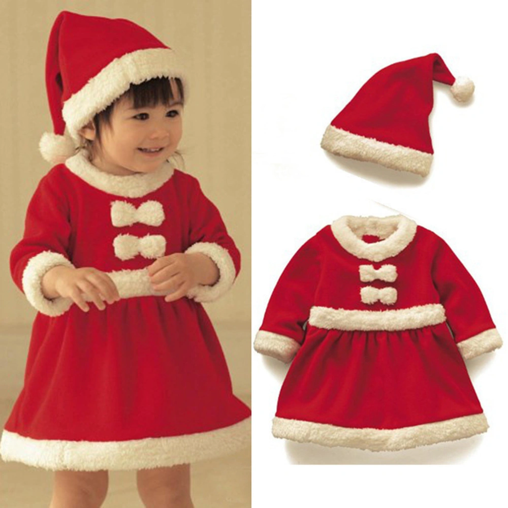 Children Christmas Santa Claus Suit Party Dressed Up Clothing Christmas Themed Cosplay Costume with Hat for Girl (Red 120cm)