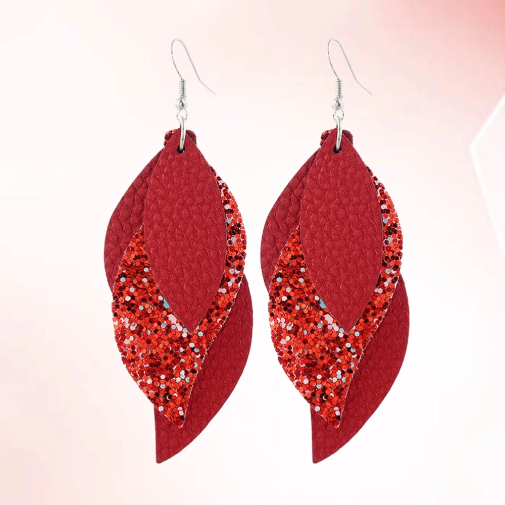 1 Pair of Sequin Earring Leather Ear Drop Fashion Ear Dangle Women Dangler Ear Jewelry Red