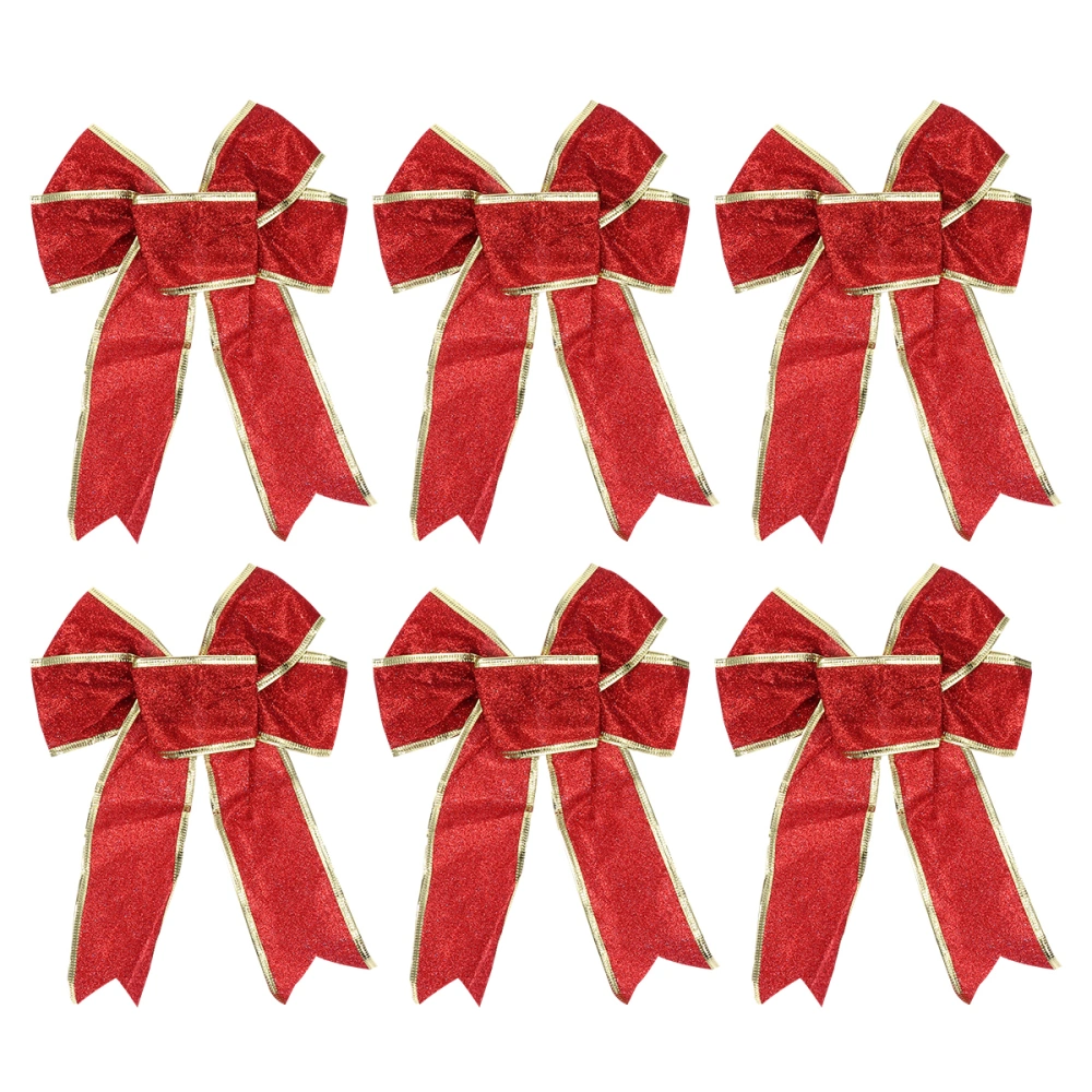 6PCS Christmas DIY Bowknots Tree Door Wreath Decoration Hanging Ornament Party Background Adornment (Red)