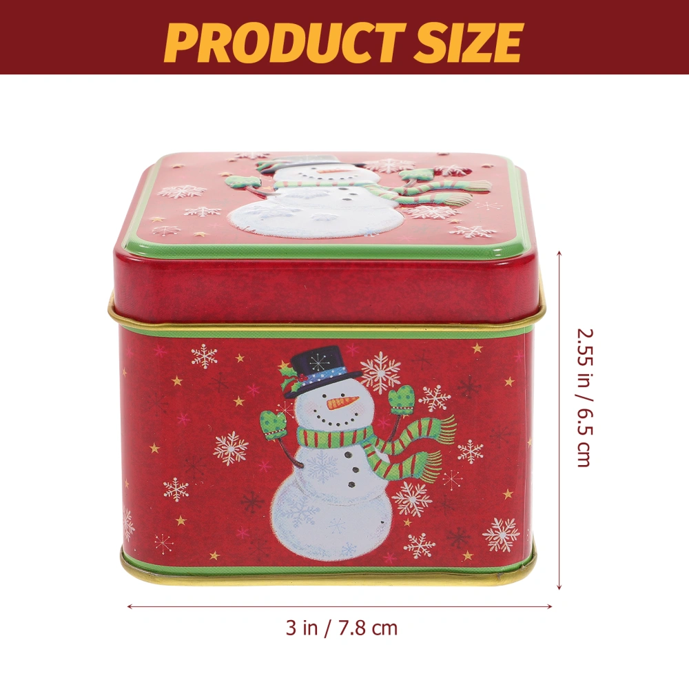 Christmas Candy Box Square Shaped Box Red Snowman Cans Wedding Gift Tinplate Box Candy Jar Container Storage Box for Snack Sugar