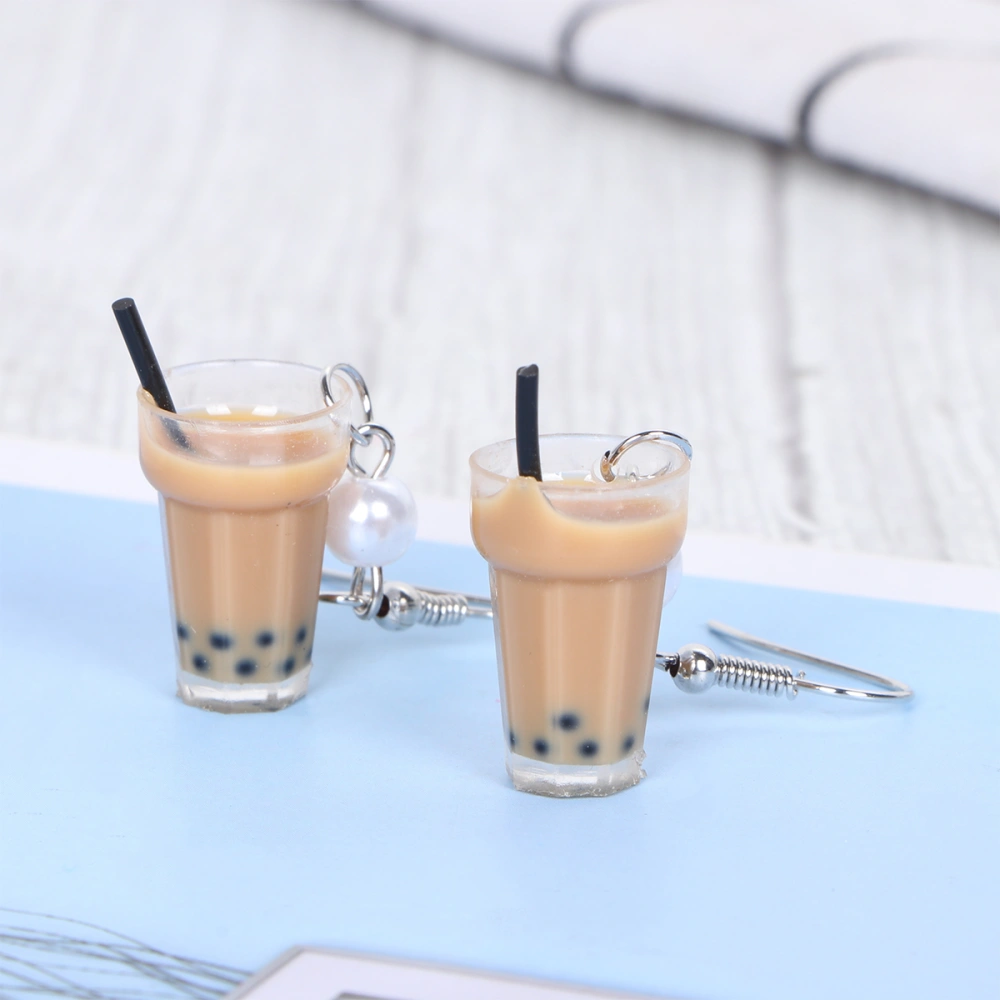 Pearl Milk Tea Pendant Earrings Simulation Earrings Pearl Milk Tea Ear Hook