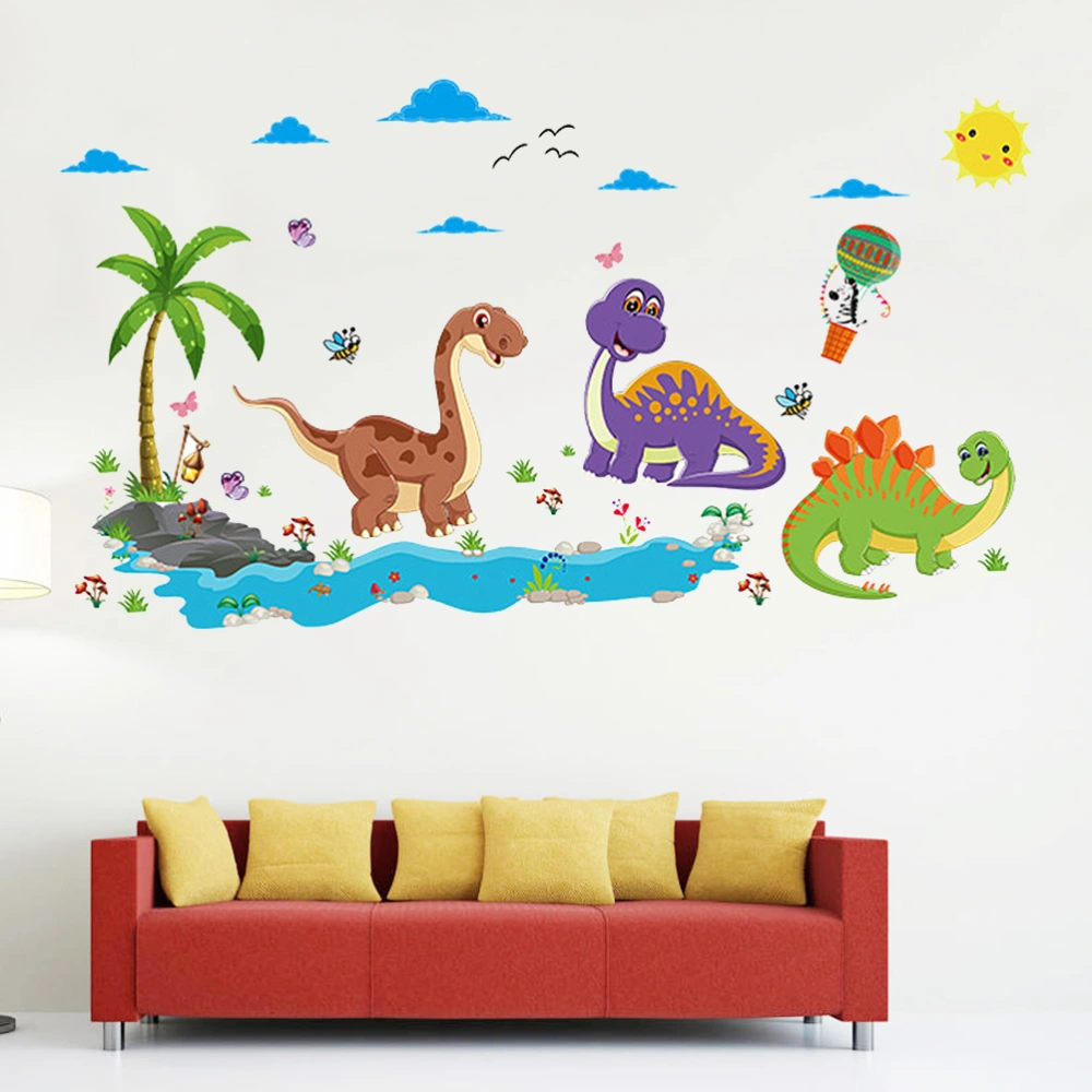 Dinosaur Scene Design Wall Sticker Colorful Sticker Self-adhesive Wall Decal PVC Background Accessories for Kindergarten Home Bedroom Decor