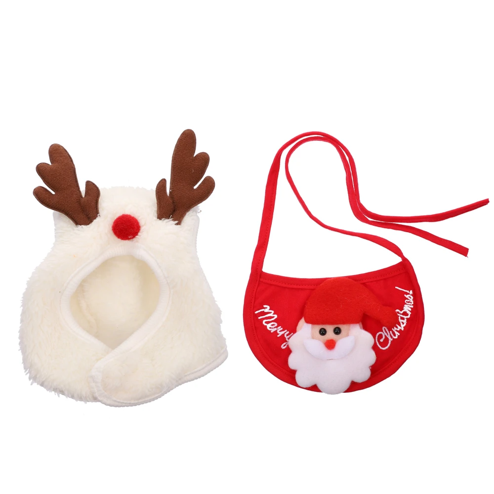 2Pcs Pet Dogs Cats Xmas Costume Accessories Christmas Deer Scarf and Hat Set