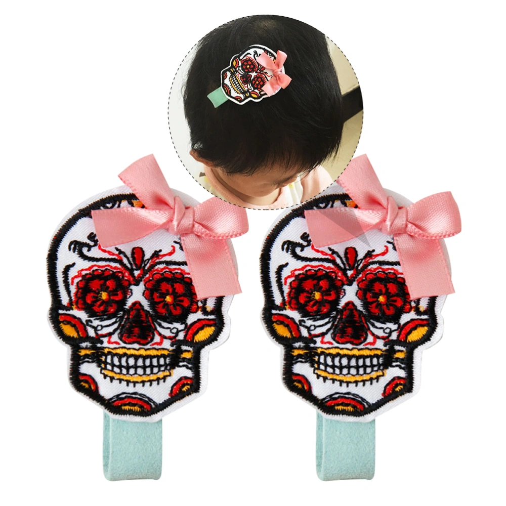 2Pcs Skull Bow Hairpin Baby Hair Clips Fashionable Hair Clips for Party Blue