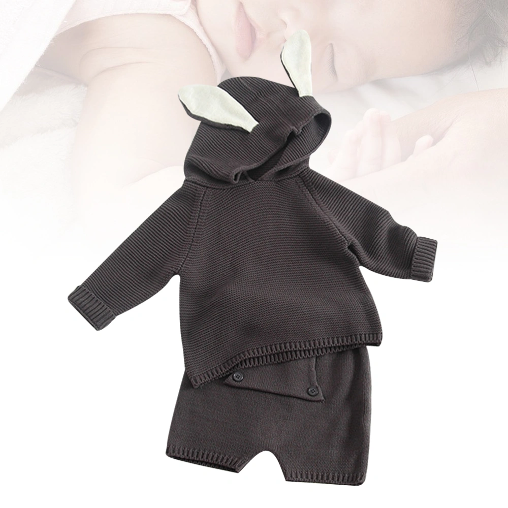 1PC Baby Bunny Ear Hooded Shorts Newborn Clothing with Hat Cartoon Shorts Baby Suit (Gray 90cm)