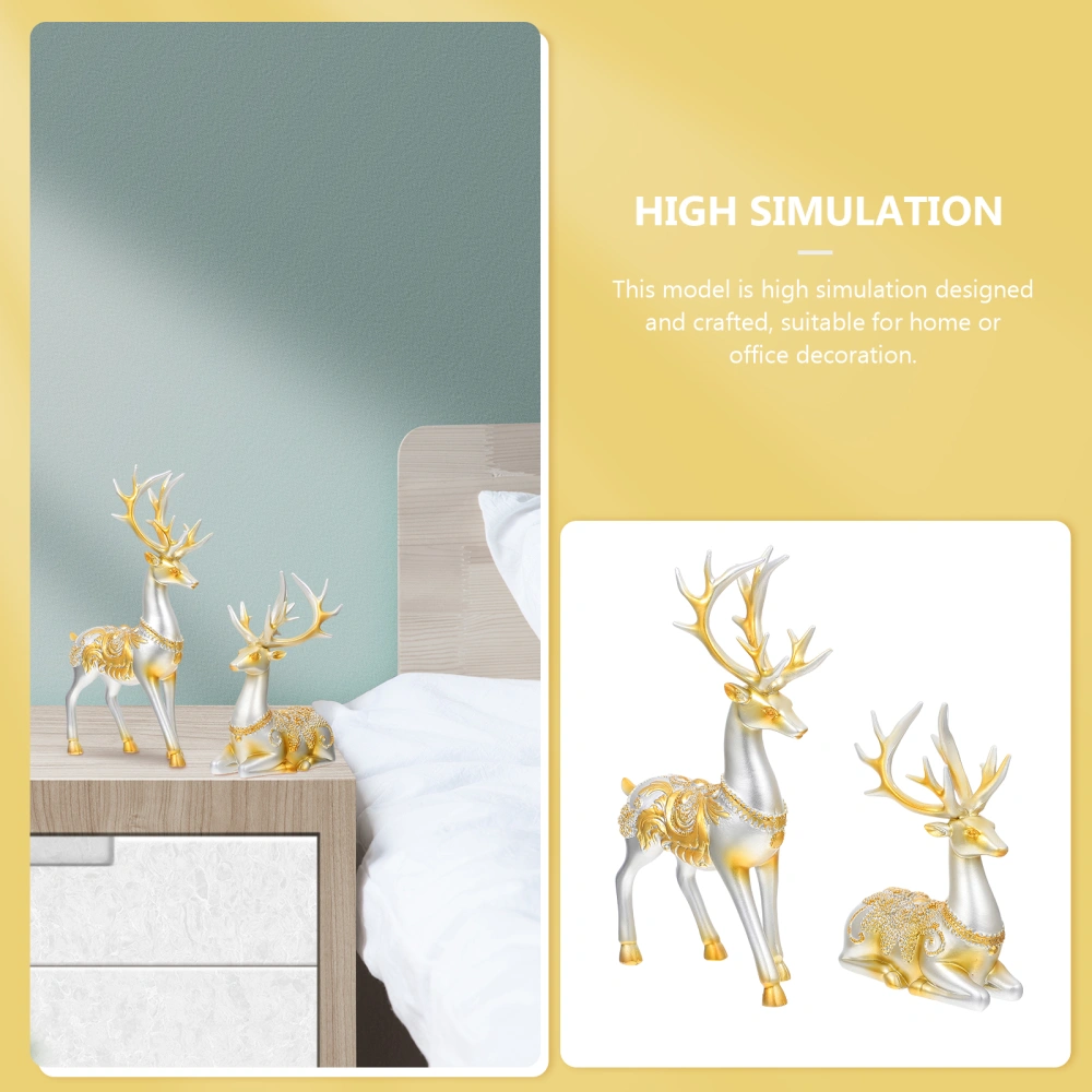 2pcs Fortune Deer Adornment Resin Deer Ornament  Living Room Porch Decoration (Assorted Color)