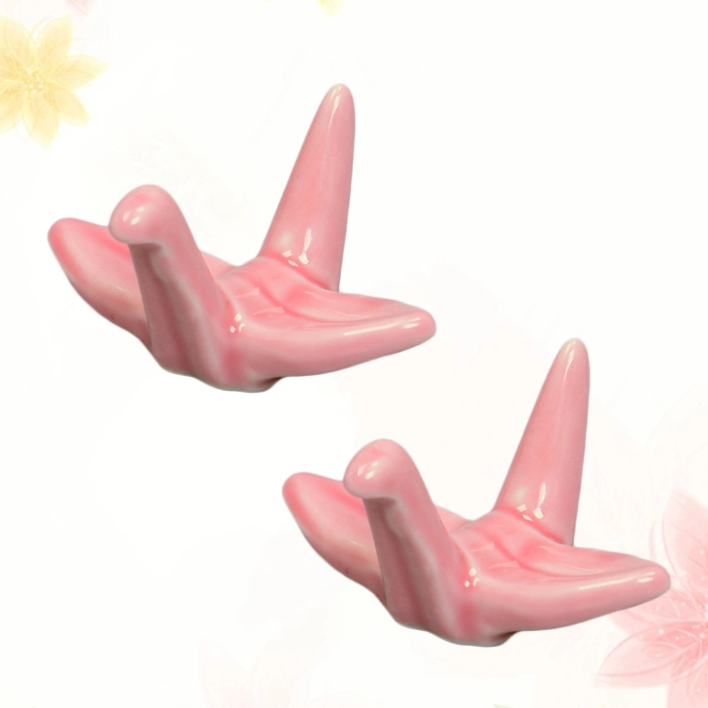 12 Pcs Lovely Paper Crane Shape Ceramic Rack Chopsticks Rest Pillow Holder Household Hotel Tableware Decoration for Banquet Dining (Pink)