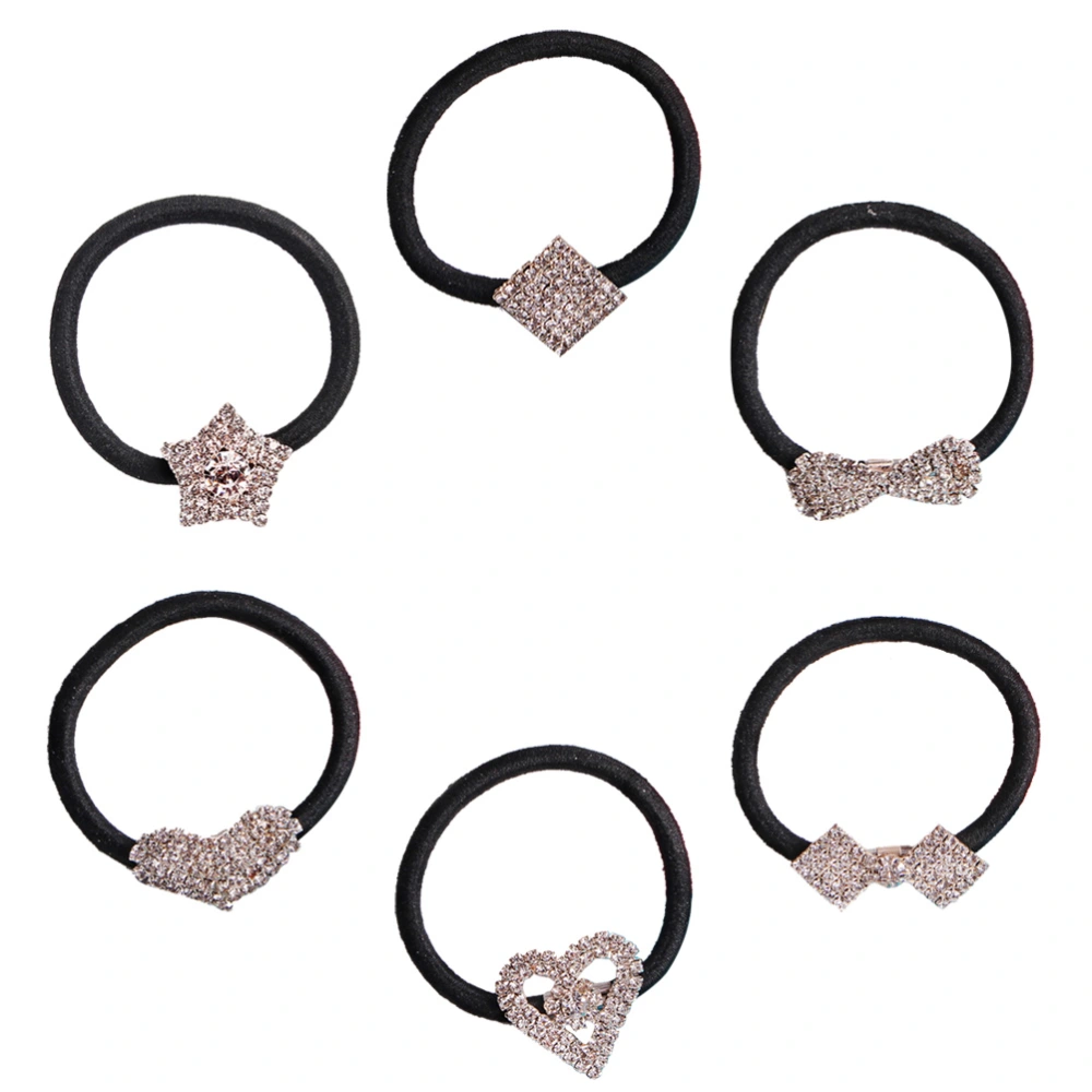 6pcs Rhinestone Hair Ties Elastic Crystal Hair Rope Ponytail Holder Hair Ties Accessories (Random Pattern)