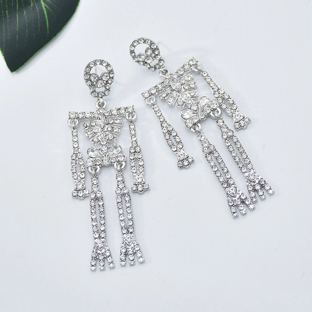1 Pair Rhinestone Dangling Ear Pendant Skeleton Earrings Exaggeration Bling Earrings