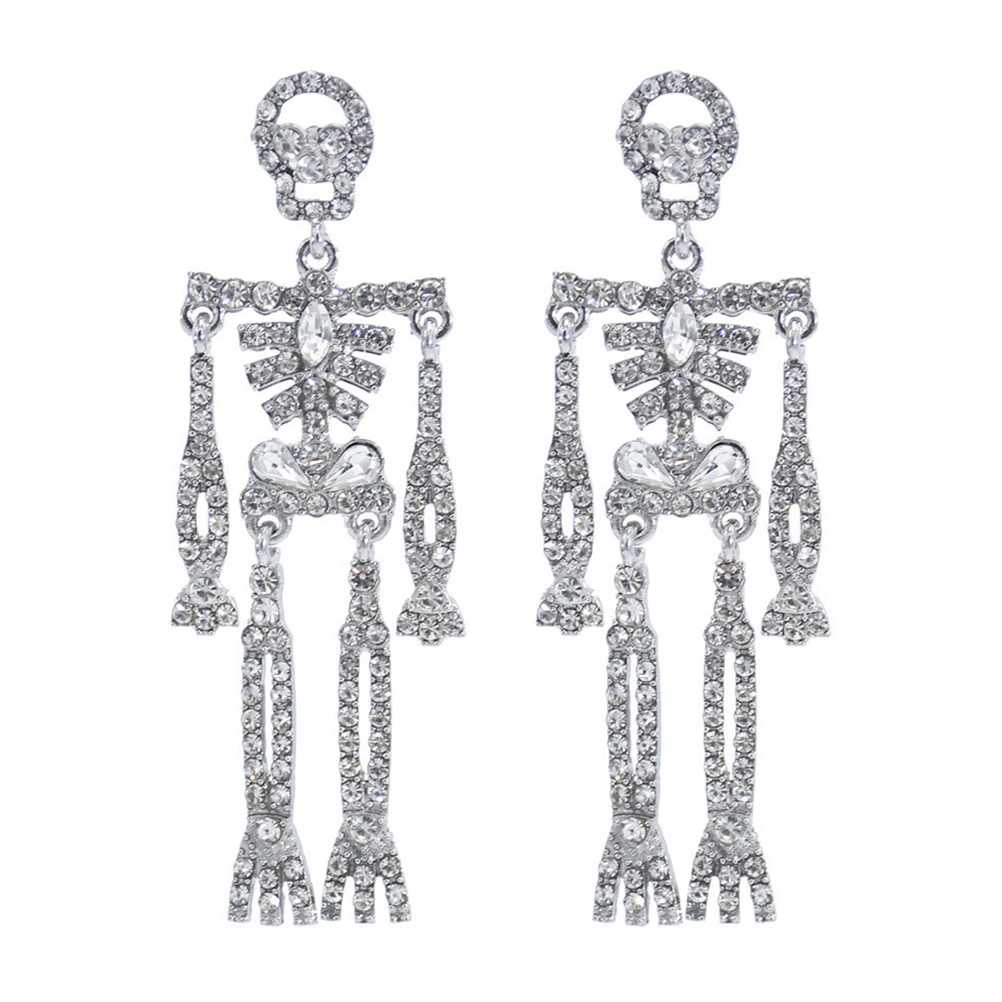 1 Pair Rhinestone Dangling Ear Pendant Skeleton Earrings Exaggeration Bling Earrings