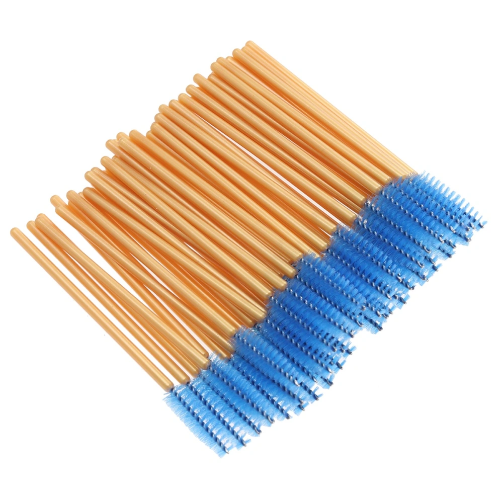 50 Pcs Disposable Eyelash Brushes Mascara Wand Applicator Colored Makeup Brushes Protable Eyelash Volume (Gold Rod, Blue Brush)