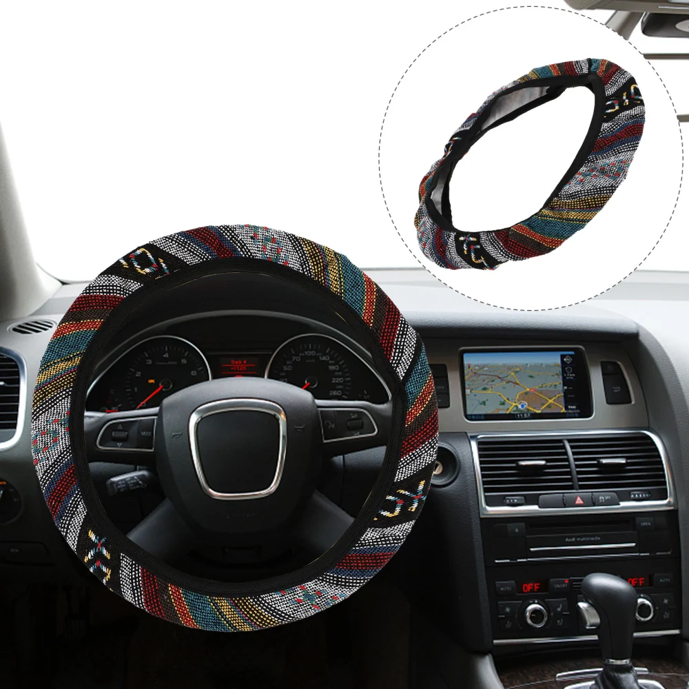 1pc Fashion Car Steering Wheel Cover Ethnic Style Steering Protective Wrap