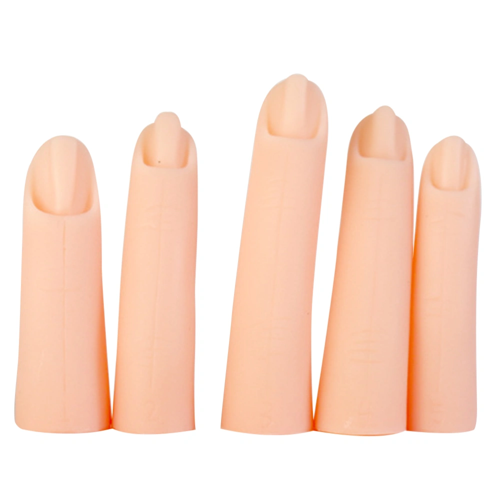 5pcs Manicure Practice Fingers Fake Nail Art Training Finger Models (Complexion)