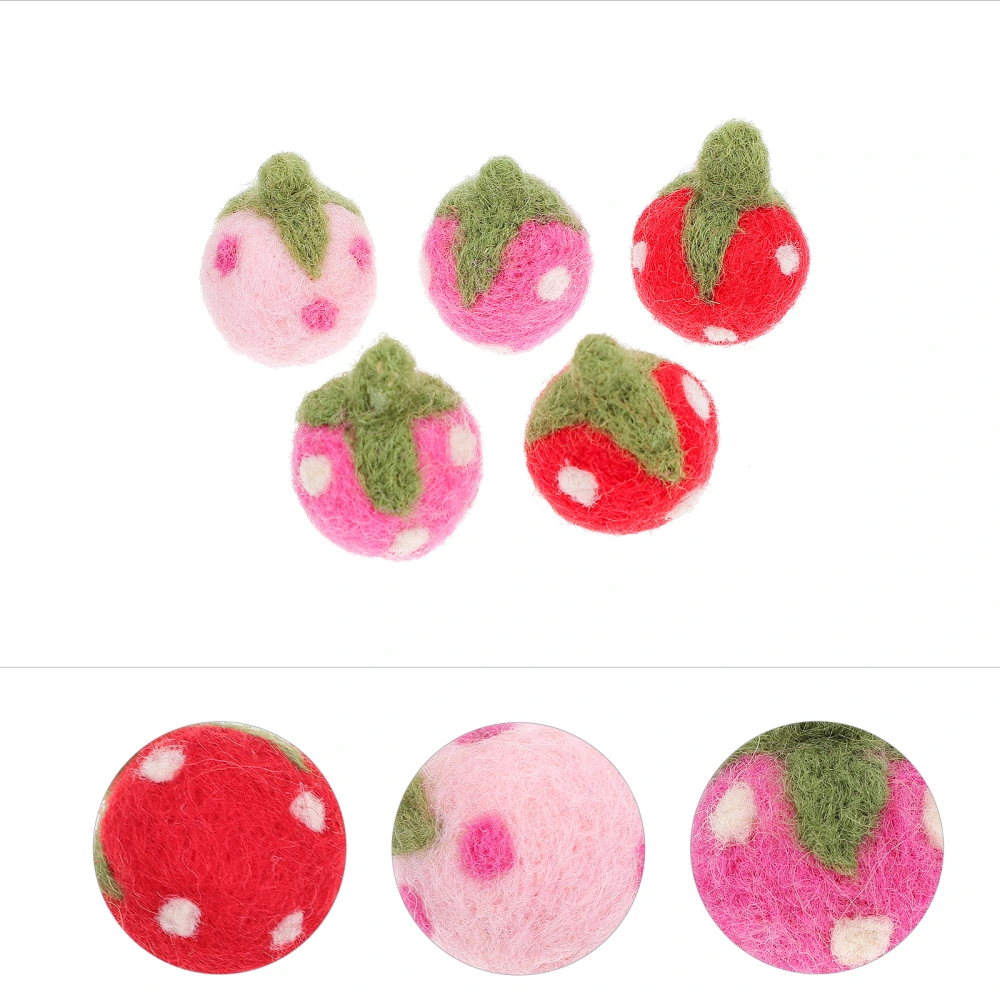 5pcs Felt Strawberry Decors Kids DIY Hair Band Balls Headdress Felt Ball Decors