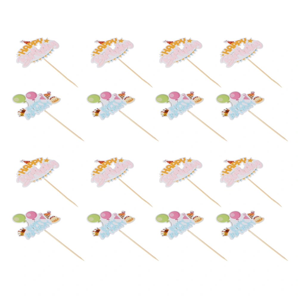 12Pcs Printing Birthday Cake Toppers Creative Lovely Cake Insert Cards Random Style