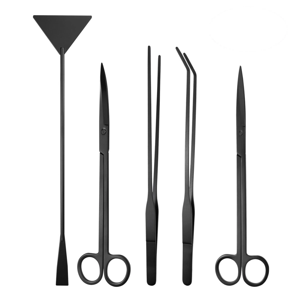 5PCS Stainless Steel Aquarium Tank Aquatic Plant Tweezers and Scissors Spatula Tool Set