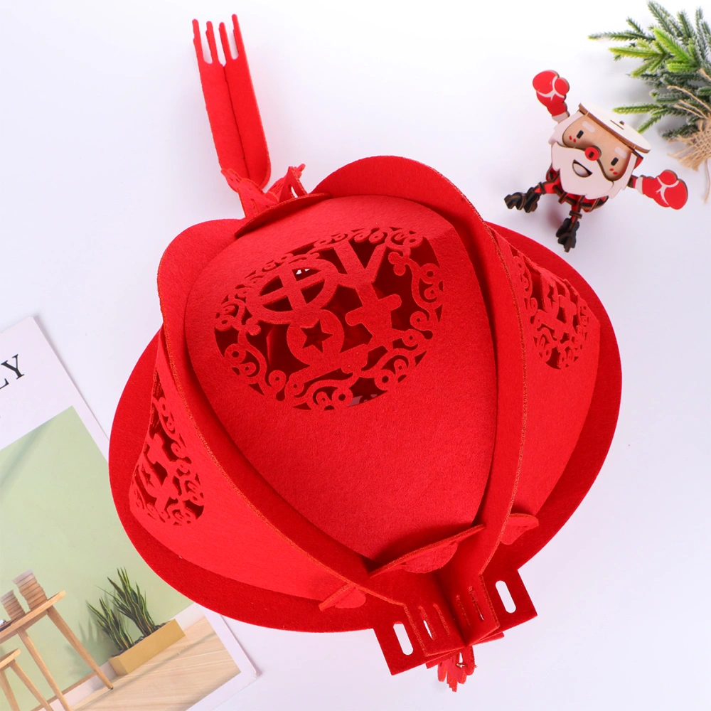 1PC New Year Lantern Pendants DIY Spring Festival Red Lantern Hanging Decor Hollow-out Lantern Pendants Felt Chinese Character Lantern Pendant Festive Home Decoration for Home Yard Decor Red