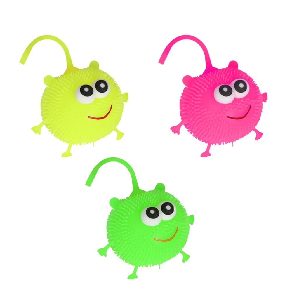 3PCS Cartoon Eyes Fuzzy Ball Vent Toy Funny Fuzzy Ball Prank Toys Lovely Fuzzy Ball Squeeze Toys Luminous Fuzzy Ball Vent Toy for April Fool Day Kids Students Adults Playing Mixed Color