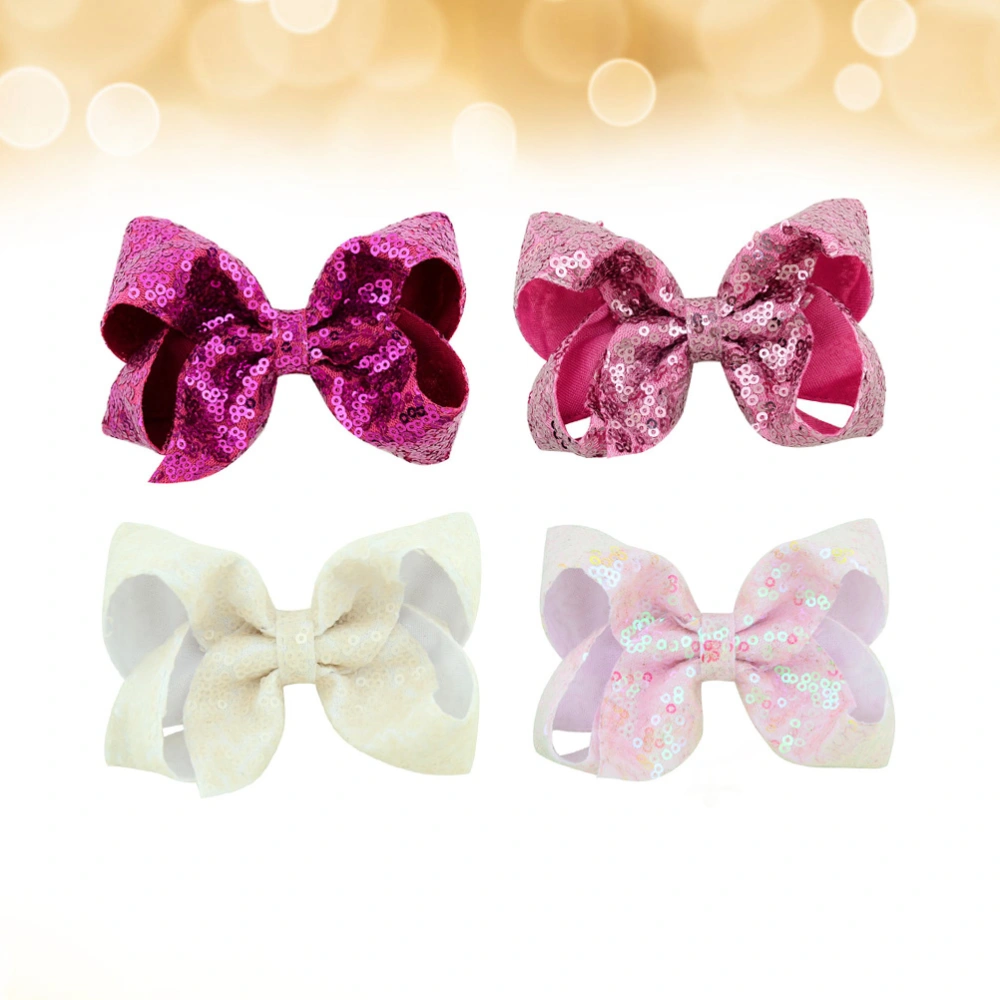 4pcs 4-Inch Sequin Bowknot Barrettes Composite Shiny Hair Clips Hairpins for Women Kids Girls (11+13+14+21)