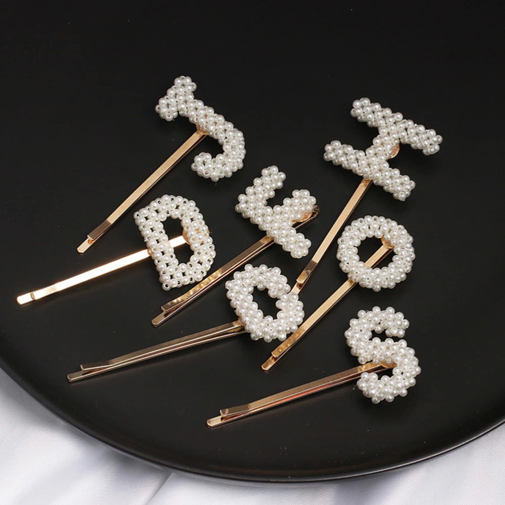 1PC Letter Bobby Pin Imitation Pearl Hair Clip Hairpin Decorative Beaded Side Barrette for Women Girls (D)