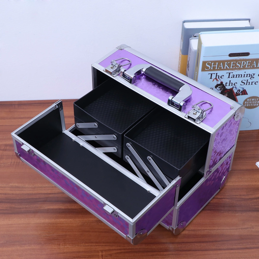 Aluminum Alloy Large Capacity Make Up Organizer Professional Cosmetic Organizer Jewelry Box Women Travel Makeup Storage Box Cosmetic Case(Purple)