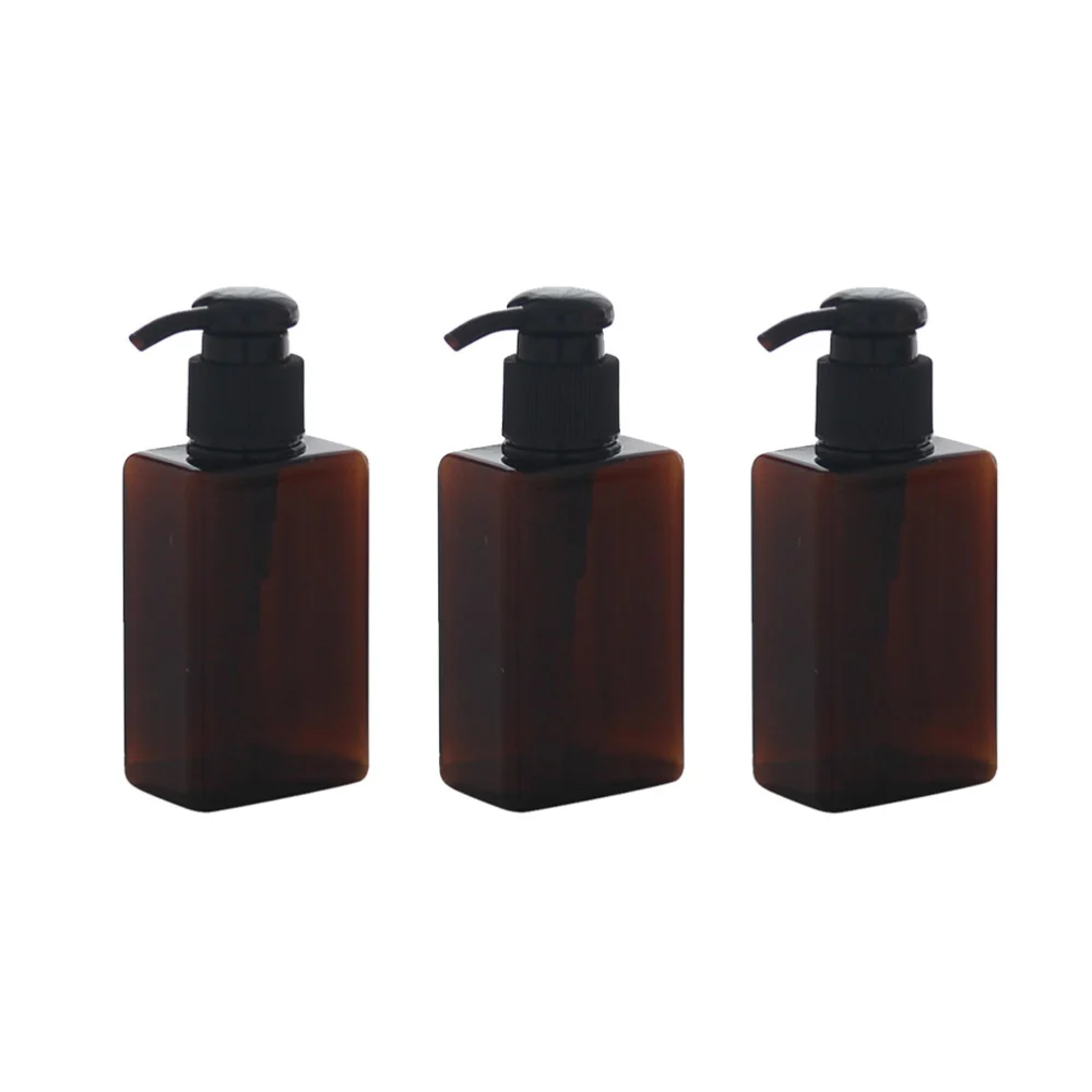 3pcs Plastic Shampoo Bottle Subpackage Lotion Bottle Squared Press Shower Gel Bottle (Brown)