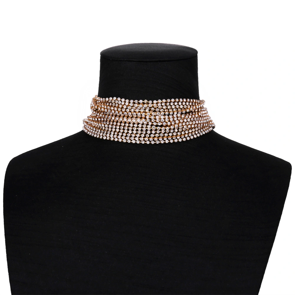 Luxury Rhinestone Choker Crystal Statement Necklace Multilayer Choker Fashion Jewelry Accessories (Gold)