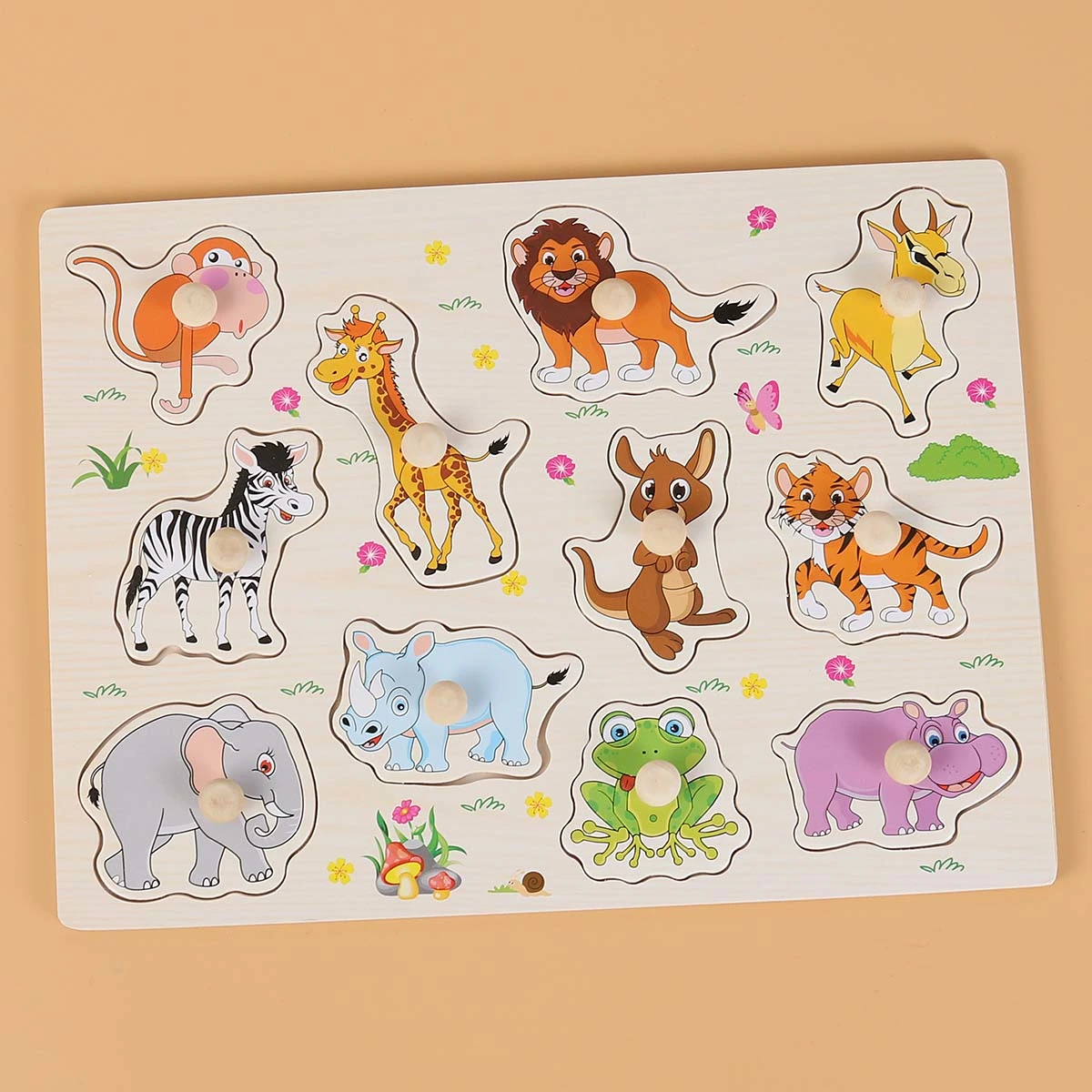 Children's Educational Toys Hand Grab Wooden Puzzle Cartoon Jigsaw Puzzle Toys for Kids(Animal Pattern)